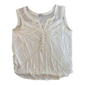 American Eagle Outfitters Cream Sleeveless Tee with Mesh & Lace Trim Size Small